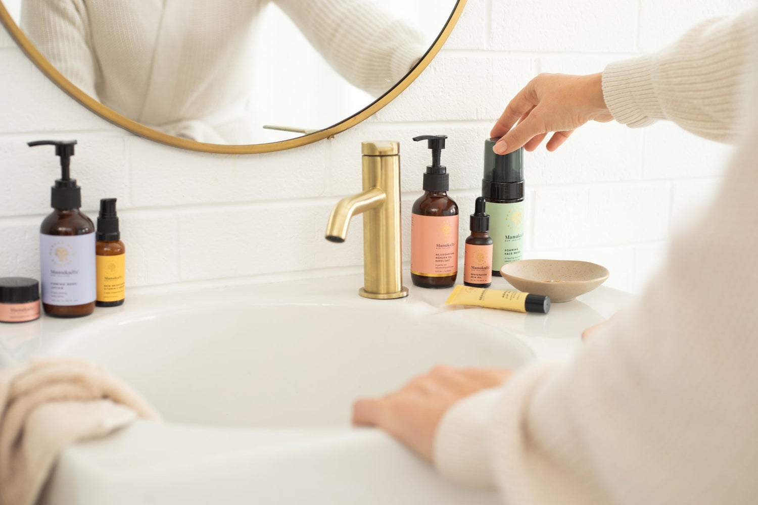 Natural skincare on bathroom sink