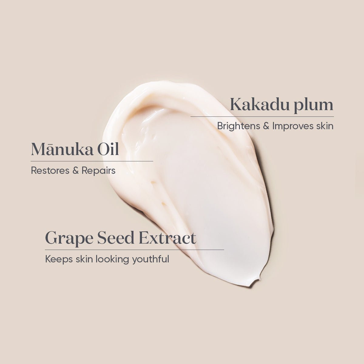Product swatch of ManukaRx Vitamin C Daily Glow Brightening Cream with product ingredients list